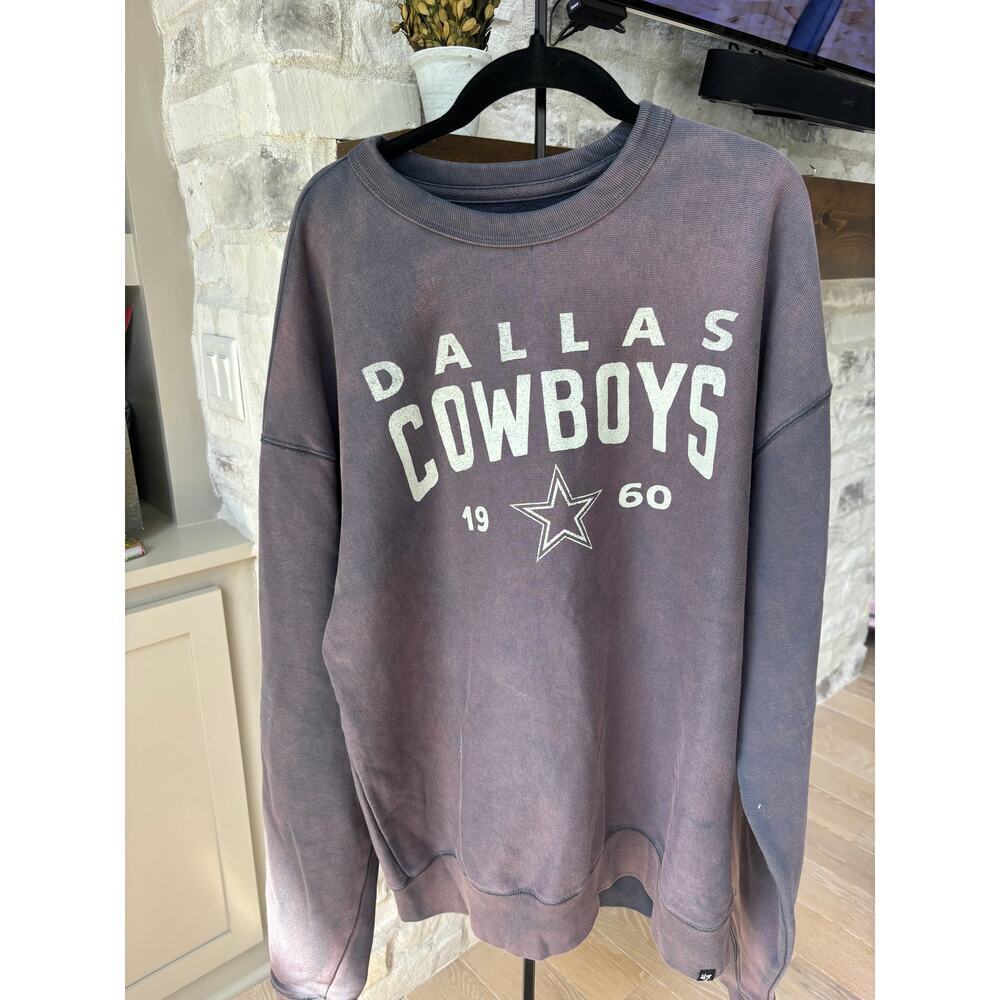 47 Brand Men's Grey Dallas Cowboys Crew Neck Graphic Pullover Sweatshirt Size M